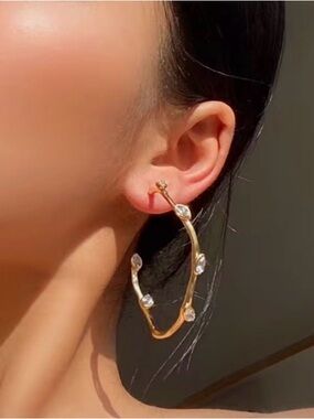 ALEXIS BITTAR Navette Earrings Crystal Hoop Drop Gold Clear CZ AP15